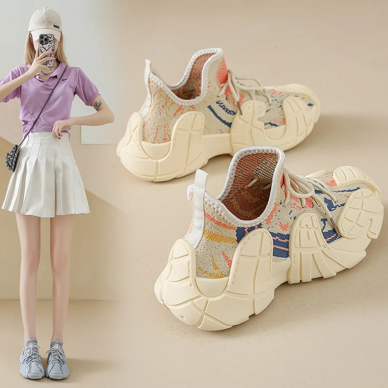 Womens 5cm Platform Sneakers Breathable Knit Upper Comfortable Walking Shoes Non Slip Sole Fashion Athletic Footwear 
Womens 5cm Platform Sneakers Breathable Knit Upper Comfortable Walking Shoes Non Slip Sole Fashion Athletic Footwear