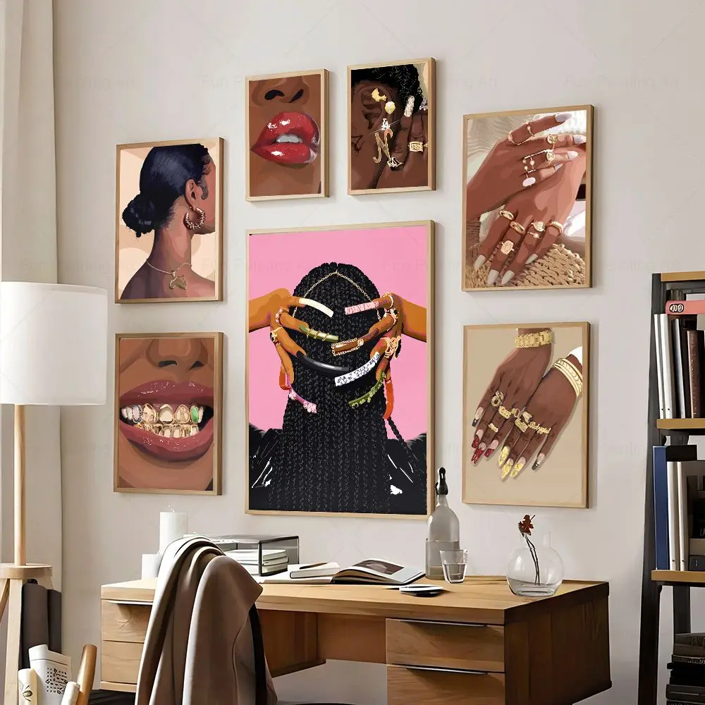 Hip Hop Black Girl Rapper Gold Teeth Diamond Necklace Jewelry Pop Art Canvas Painting Fashion Poster Wall Art Picture Room Decor
Hip Hop Black Girl Rapper Gold Teeth Diamond Necklace Jewelry Pop Art Canvas Painting Fashion Poster Wall Art Picture Room Decor