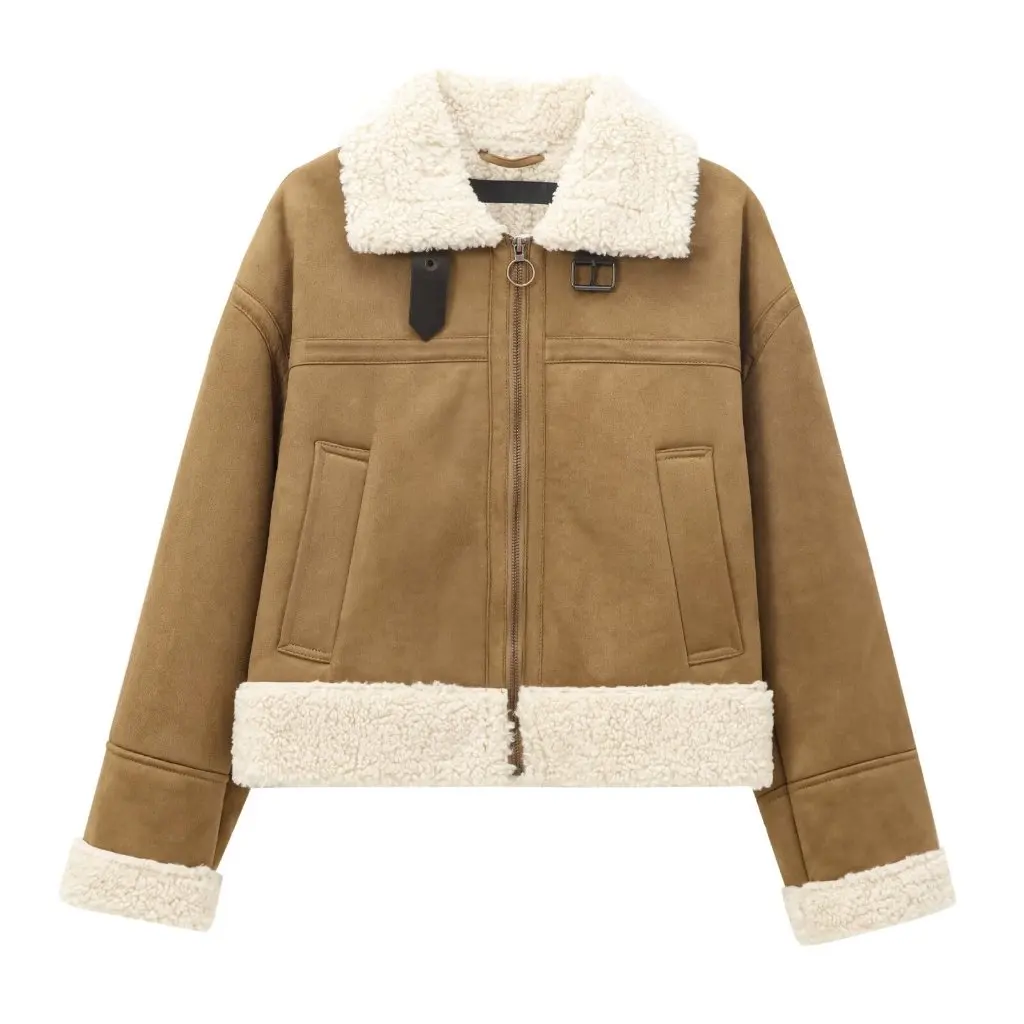 Women's Double-Sided Jacket with Middle Zipper Loose Fur Collar Top for Autumn Winter European American Style 
Women's Double-Sided Jacket with Middle Zipper Loose Fur Collar Top for Autumn Winter European American Style