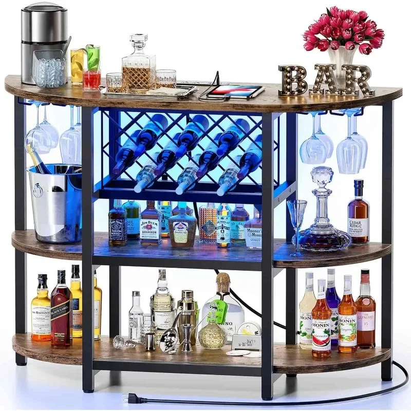 Bar Table Cabinet with Power Outlet, LED Home Mini Bar for Liquor and Glasses, Metal Wine Bar Stand with 4-Tier Storage
Bar Table Cabinet with Power Outlet, LED Home Mini Bar for Liquor and Glasses, Metal Wine Bar Stand with 4-Tier Storage