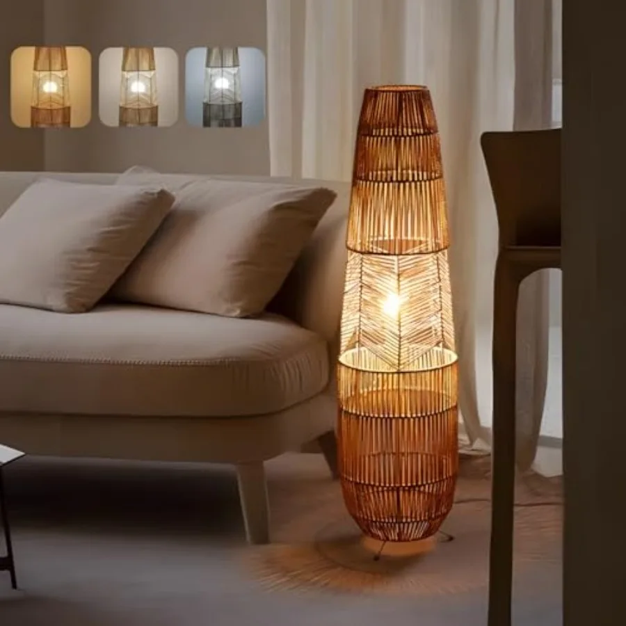 Woven Rattan Floor Lamp with Natural Wood Base - Dimmable Bohemian Farmhouse Style Standing Light for Bedroom, Room, Sofa - 3-L
Woven Rattan Floor Lamp with Natural Wood Base - Dimmable Bohemian Farmhouse Style Standing Light for Bedroom, Room, Sofa - 3-L