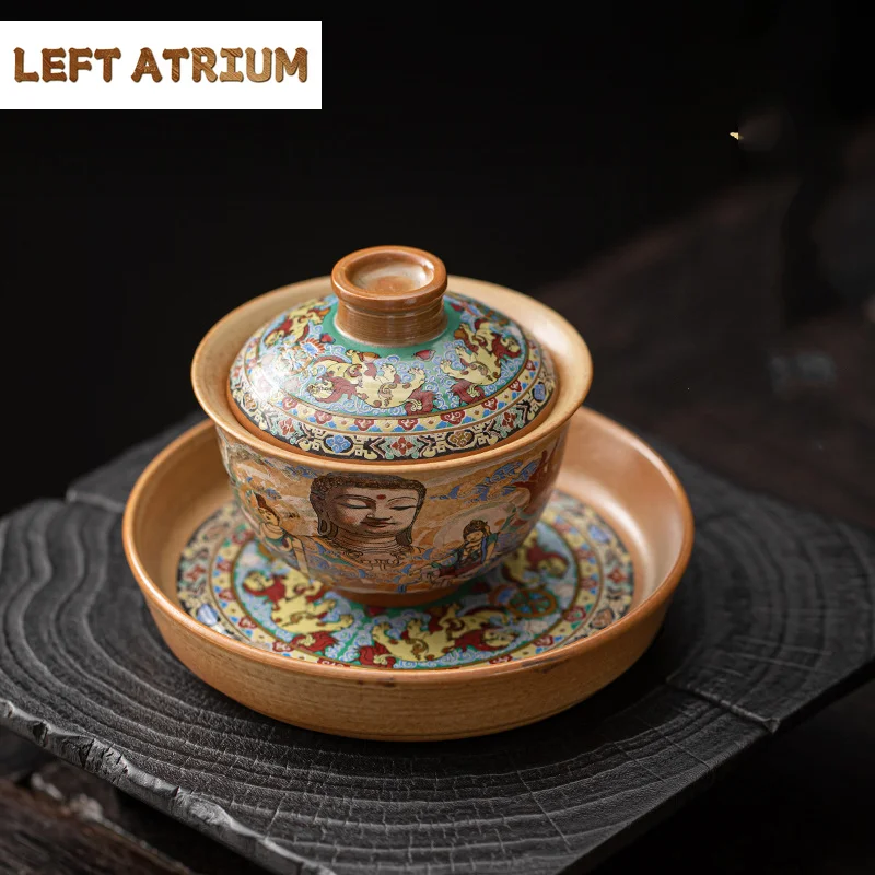 Dunhuang Buddha Gaiwan Kiln Baked Vintage Ceramic Tea Bowl Teacup Household Kung Fu Tea Set Tea Making Device
Dunhuang Buddha Gaiwan Kiln Baked Vintage Ceramic Tea Bowl Teacup Household Kung Fu Tea Set Tea Making Device