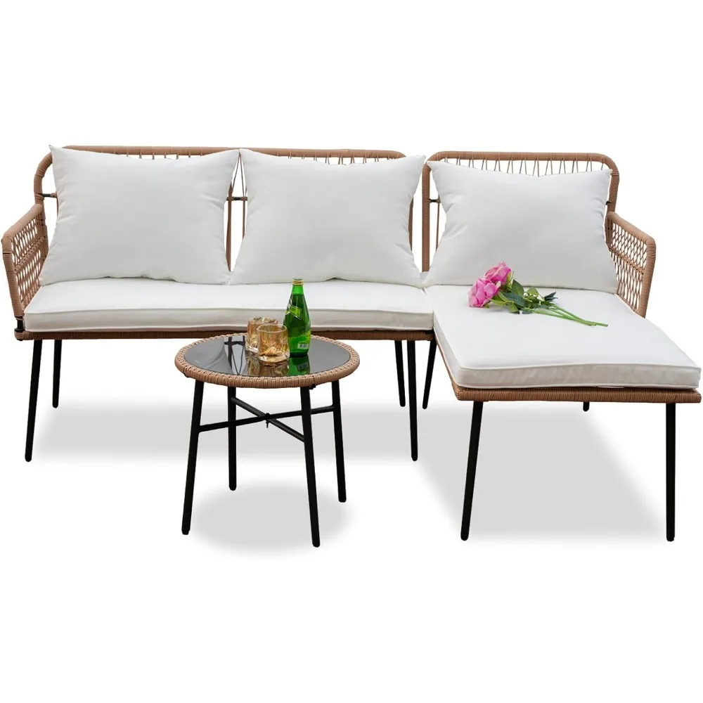 Outdoor L-Shaped Patio Chairs Set, Boho Woven Balcony Furniture Set of 3,Boho Woven Balcony Furniture Conversation Sofa
Outdoor L-Shaped Patio Chairs Set, Boho Woven Balcony Furniture Set of 3,Boho Woven Balcony Furniture Conversation Sofa