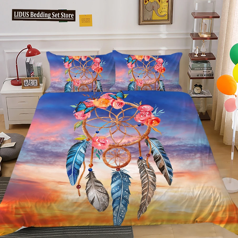 Dreamcatcher Duvet Cover Set Colourful Feather Flowers Sunset Background King Queen Size Comforter Cover For Girls Bedding Set
Dreamcatcher Duvet Cover Set Colourful Feather Flowers Sunset Background King Queen Size Comforter Cover For Girls Bedding Set