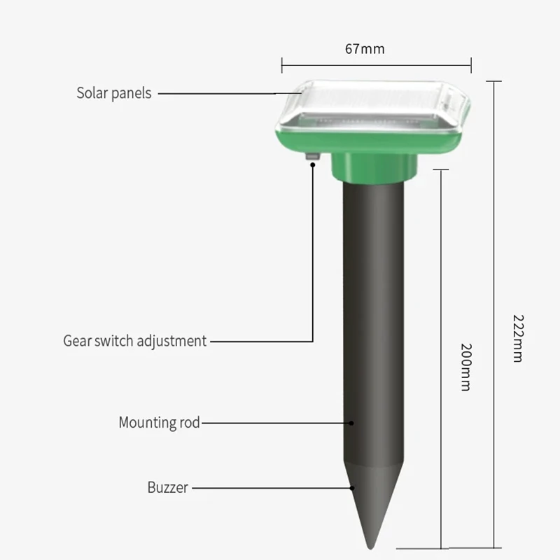 Outdoor Fully Automatic Operation Solar Panel Snakes Moles Mice Mouse Voles Repeller IP66 Waterproof and Dustproof
Outdoor Fully Automatic Operation Solar Panel Snakes Moles Mice Mouse Voles Repeller IP66 Waterproof and Dustproof