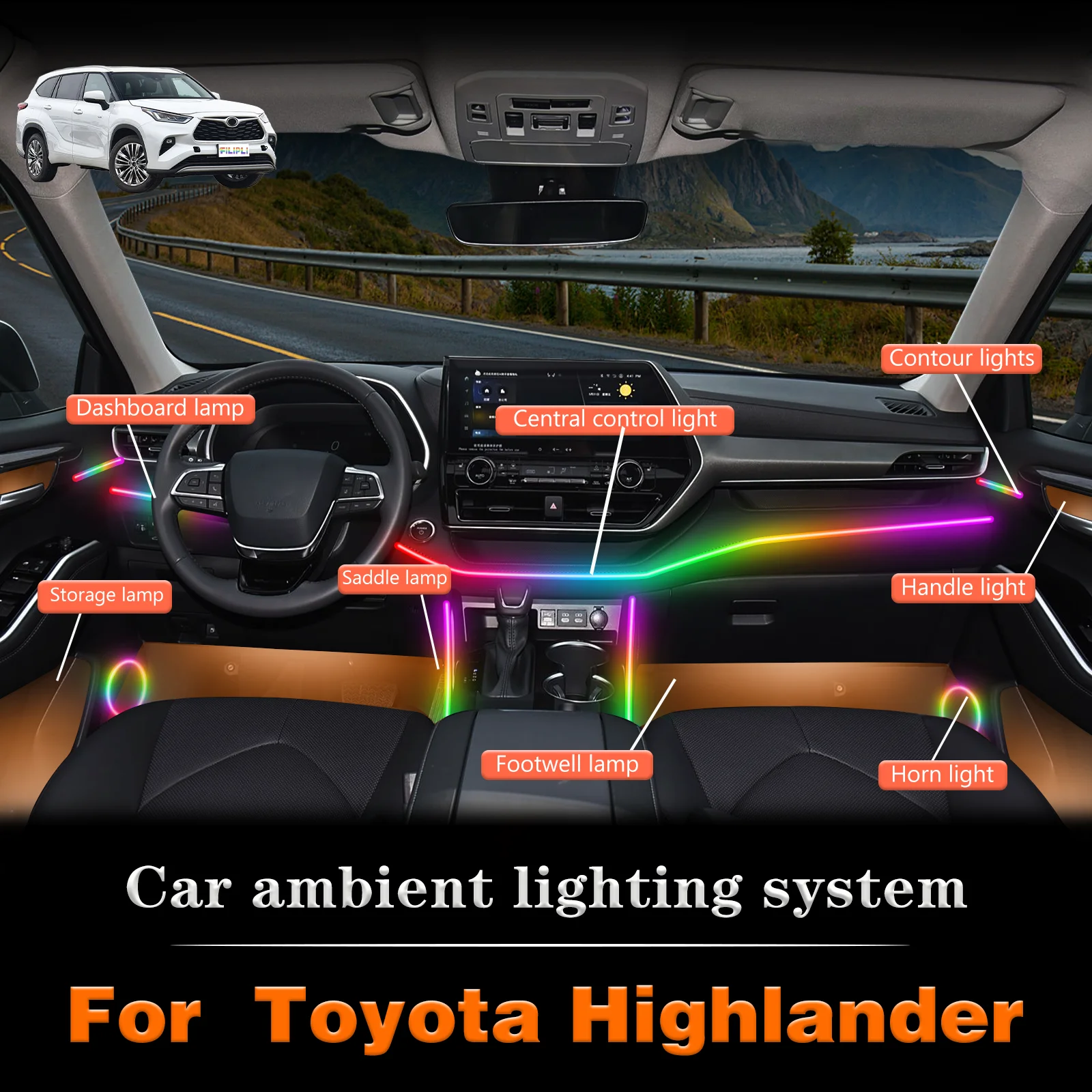 For Toyota Highlander Car Interior Mood Ambient Light RGB 64-Color LED Smart Remote Control Atmosphere Lamp Energy Saving Kit
For Toyota Highlander Car Interior Mood Ambient Light RGB 64-Color LED Smart Remote Control Atmosphere Lamp Energy Saving Kit