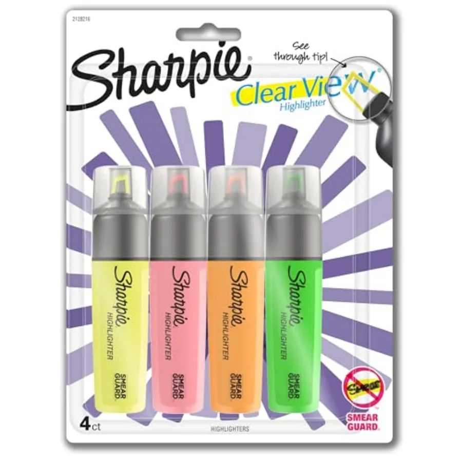 Clear View Highlighters, Chisel Tip, 4 Count
Clear View Highlighters, Chisel Tip, 4 Count