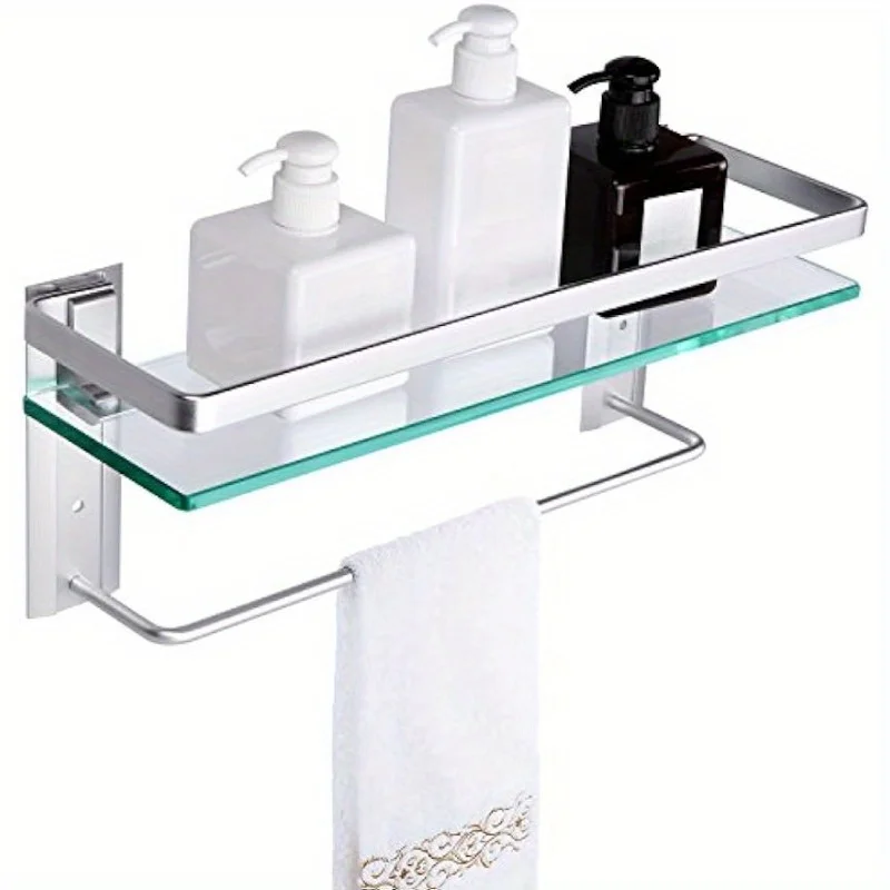 Wall Mounted Glass Bathroom Shelf with Hand Towel - Hanging Organizer for Bathroom, Rectangular Tempered Glass Shelf with Brus
Wall Mounted Glass Bathroom Shelf with Hand Towel - Hanging Organizer for Bathroom, Rectangular Tempered Glass Shelf with Brus