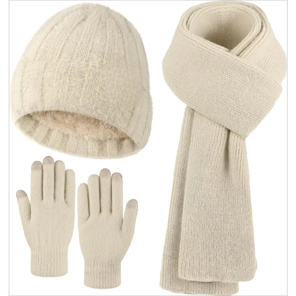 Winter Beanie Hat Scarf Gloves, Warm Fleece Knit Hat Long Scarf Neck Warmer Touch Screen Winter Gloves Set Gifts for Women
Winter Beanie Hat Scarf Gloves, Warm Fleece Knit Hat Long Scarf Neck Warmer Touch Screen Winter Gloves Set Gifts for Women