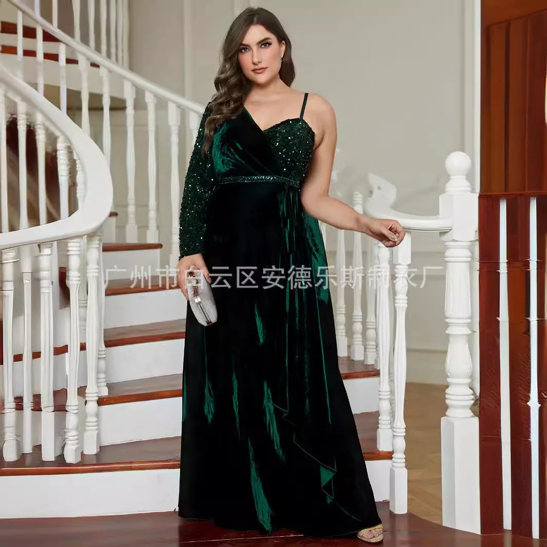 New Long Sleeved One Shoulder Gold Velvet Sequined Dress, Long Skirt, Plus Size Bridesmaid Dress Summer Elegantes Casual Y2k
New Long Sleeved One Shoulder Gold Velvet Sequined Dress, Long Skirt, Plus Size Bridesmaid Dress Summer Elegantes Casual Y2k