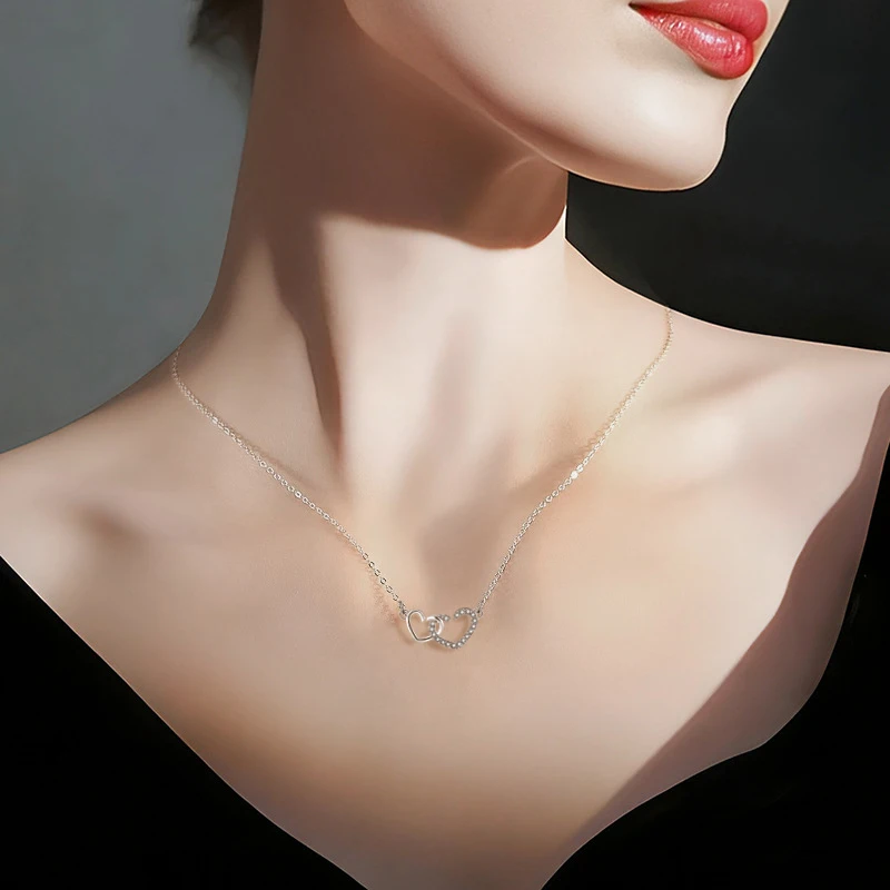 925 Sterling Silver Jewelry Fine Double Heart Zircon Pendant Neckalce Women Anniversary Gift Rose Gold Love Rhinestone CZ Choker
925 Sterling Silver Jewelry Fine Double Heart Zircon Pendant Neckalce Women Anniversary Gift Rose Gold Love Rhinestone CZ Choker