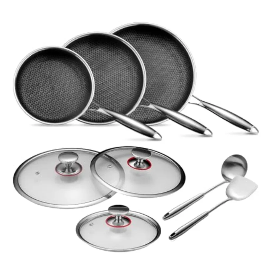 Pots and Pans Set Non StickStainless Frying Pans Skillet with Lid Non toxic Healthy Kitchen Cookware Sets Induction Compatible
Pots and Pans Set Non StickStainless Frying Pans Skillet with Lid Non toxic Healthy Kitchen Cookware Sets Induction Compatible