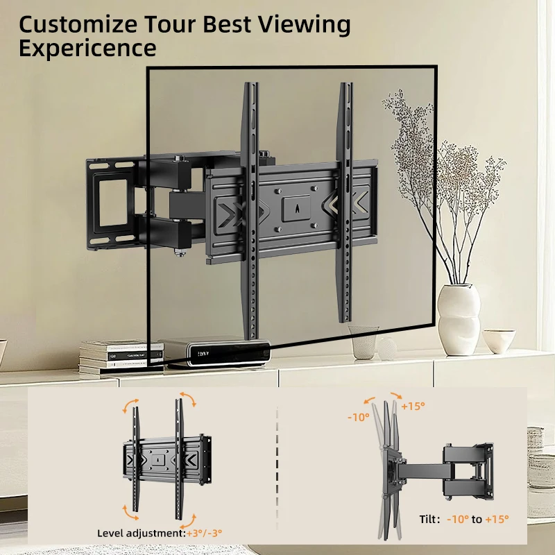 Full Motion TV Wall Mount Bracket, Extending Arm Articulating, Swivel, Tilt Fits 26-60 Inch Flat Curved TVs, VESA 400x400mm
Full Motion TV Wall Mount Bracket, Extending Arm Articulating, Swivel, Tilt Fits 26-60 Inch Flat Curved TVs, VESA 400x400mm