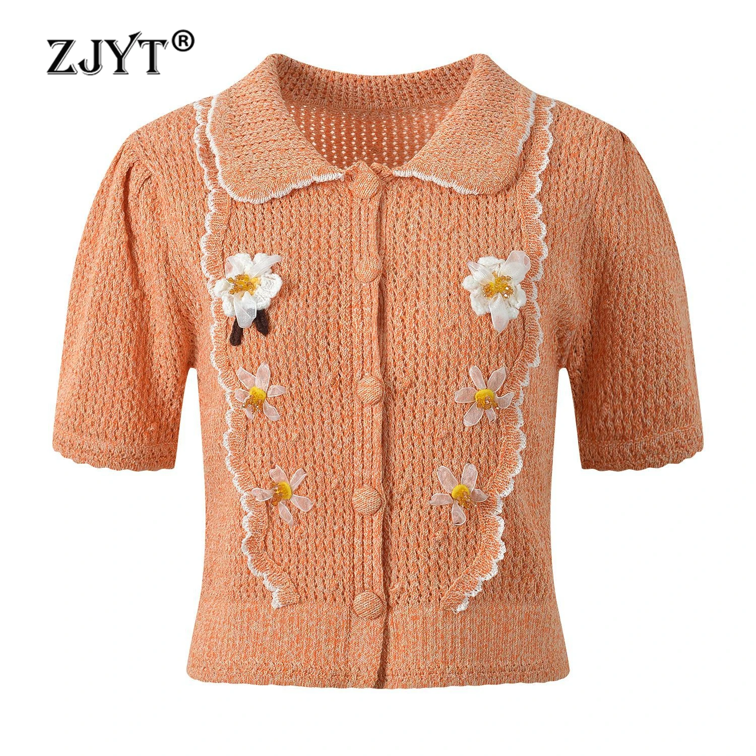 ZJYT Summer New 2026 Fashion Women's Knit Tops 3D Floral Appliques Sweet Cardigans Sweaters Short Sleeve Casual Jersey Jumper
ZJYT Summer New 2026 Fashion Women's Knit Tops 3D Floral Appliques Sweet Cardigans Sweaters Short Sleeve Casual Jersey Jumper