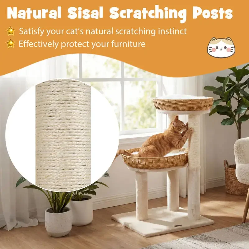 30-Inch Cat Tower with 2 Rattan Cat Baskets for Indoor Kittens-Beige
30-Inch Cat Tower with 2 Rattan Cat Baskets for Indoor Kittens-Beige