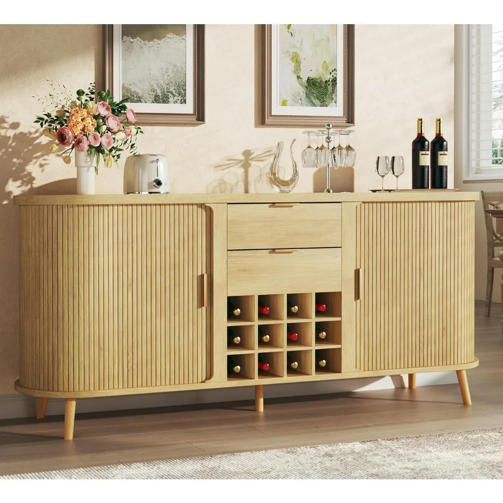 58" Fluted Buffet Cabinet - Wine Bar w/ Drawers & Adjustable Shelves, Mid-Century"
58" Fluted Buffet Cabinet - Wine Bar w/ Drawers & Adjustable Shelves, Mid-Century"