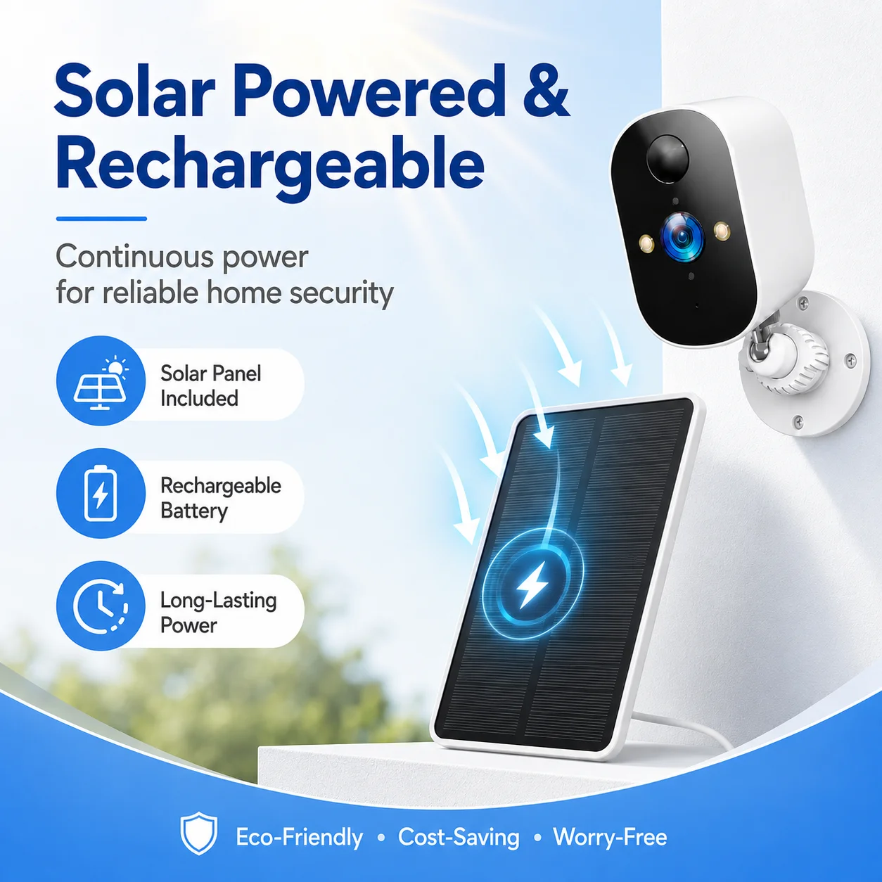 2K Solar Camera Outdoor Wireless with 2-Way Audio, PIR Alarm, Color Night Vision, IP65 Waterproof, Cloud & SD Storage
2K Solar Camera Outdoor Wireless with 2-Way Audio, PIR Alarm, Color Night Vision, IP65 Waterproof, Cloud & SD Storage