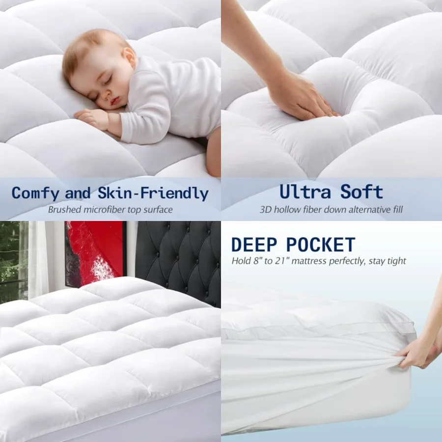 Queen Size Mattress Topper, Extra Thick Pillow Top, Soft Down Alternative Fill, Deep Pocket Mattress Pad, 60x80 in, White, Machine Washable
Queen Size Mattress Topper, Extra Thick Pillow Top, Soft Down Alternative Fill, Deep Pocket Mattress Pad, 60x80 in, White, Machine Washable