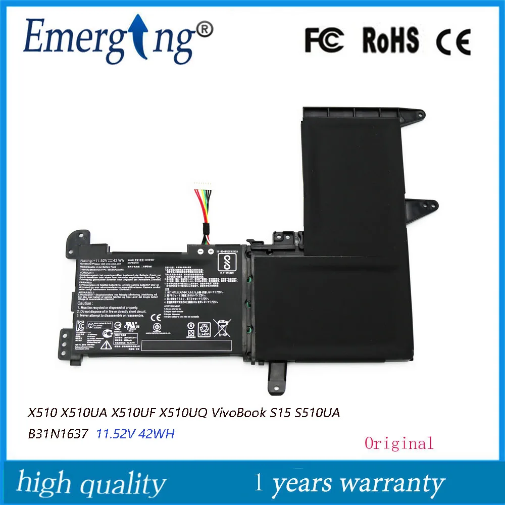 11.52V 42Wh Laptop Battery B31N1637 For ASUS VivoBook S15 S510UA S510UQ S510UN S510UR F510UA X510 X510UA X510UF X510UQ
11.52V 42Wh Laptop Battery B31N1637 For ASUS VivoBook S15 S510UA S510UQ S510UN S510UR F510UA X510 X510UA X510UF X510UQ