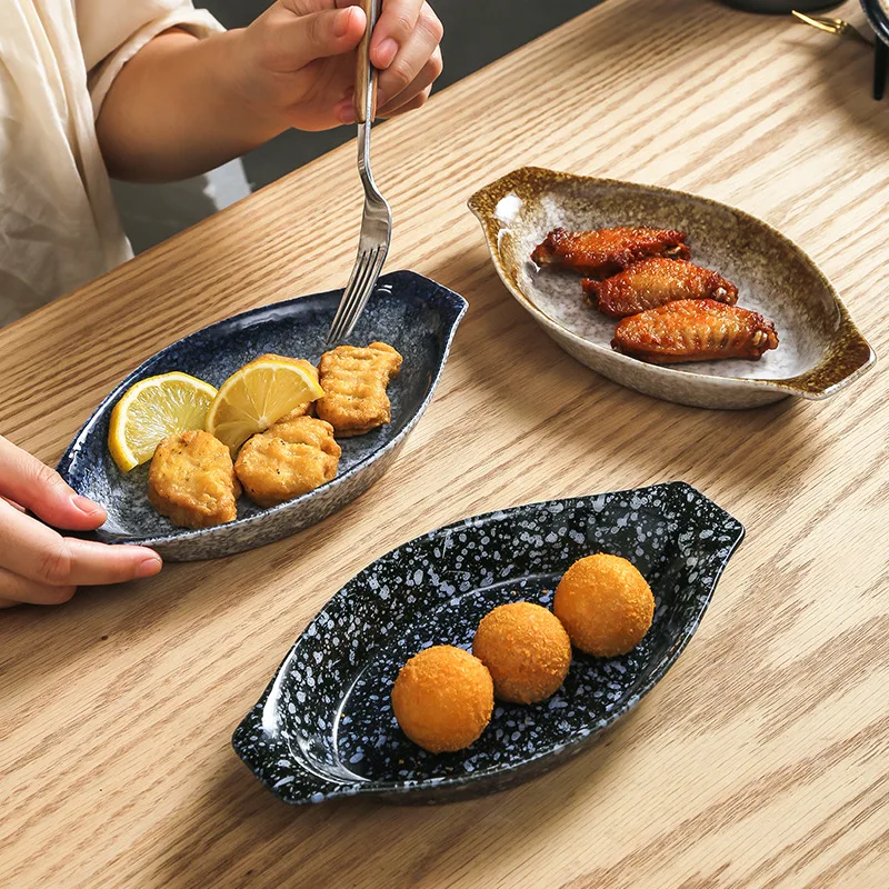 Japanese style kiln transformed snack plate sushi sashimi plate irregular boat shaped ceramic plate restaurant sushi shop
Japanese style kiln transformed snack plate sushi sashimi plate irregular boat shaped ceramic plate restaurant sushi shop