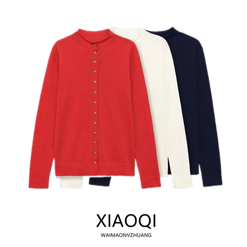 Red Long Sleeve High Collar Ultra Fine Knitted Jacket Women's New Spring Summer Outerwear Simple Style Cardigan Coat
Red Long Sleeve High Collar Ultra Fine Knitted Jacket Women's New Spring Summer Outerwear Simple Style Cardigan Coat