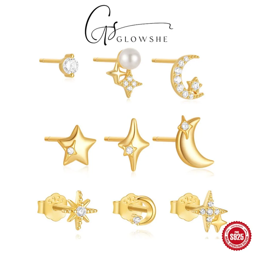 Glowshe 925 Sterling Silver Pearl Zircon Star Moon Stud Earrings 3PCS Party Designer Fine Jewelry Set Women's Elegant Jewelry
Glowshe 925 Sterling Silver Pearl Zircon Star Moon Stud Earrings 3PCS Party Designer Fine Jewelry Set Women's Elegant Jewelry