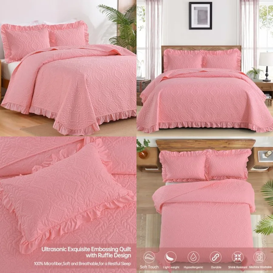 Size Quilt Set, 3 Pieces Ruffled Quilt Bedding Set Bedspreads - Lightweight Bedspreads Coverlets Bedding Cover All Season Use B
Size Quilt Set, 3 Pieces Ruffled Quilt Bedding Set Bedspreads - Lightweight Bedspreads Coverlets Bedding Cover All Season Use B