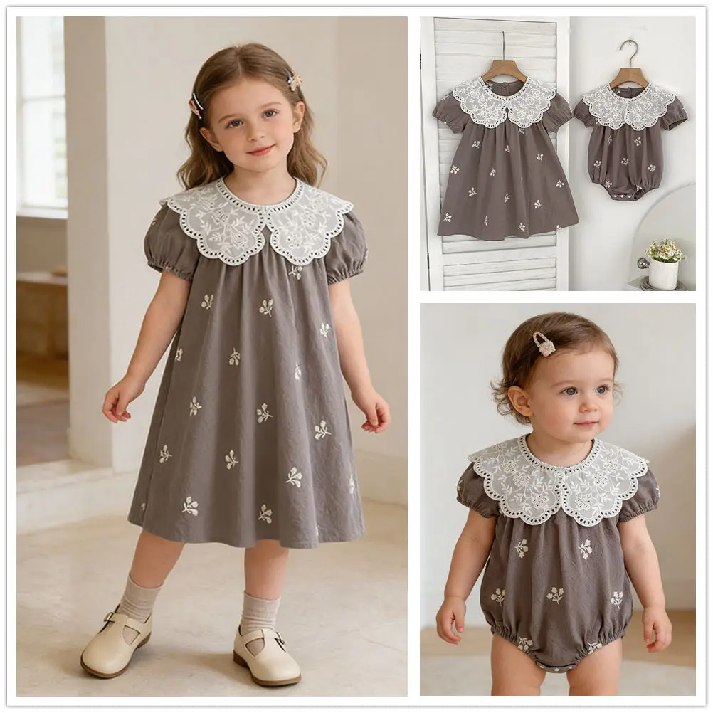 Summer Girls Princess Dress Embroidery Doll Collar Baby Bodysuit Romper Sister Matching Big Sister Little Sister Family Look
Summer Girls Princess Dress Embroidery Doll Collar Baby Bodysuit Romper Sister Matching Big Sister Little Sister Family Look