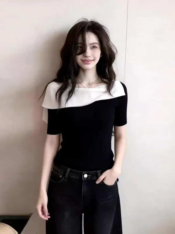 Slimming Effect One-Shoulder Short-Sleeve T-Shirt Women's Fashion Design Korean Style Breathable Comfortable Summer New Arrival
Slimming Effect One-Shoulder Short-Sleeve T-Shirt Women's Fashion Design Korean Style Breathable Comfortable Summer New Arrival