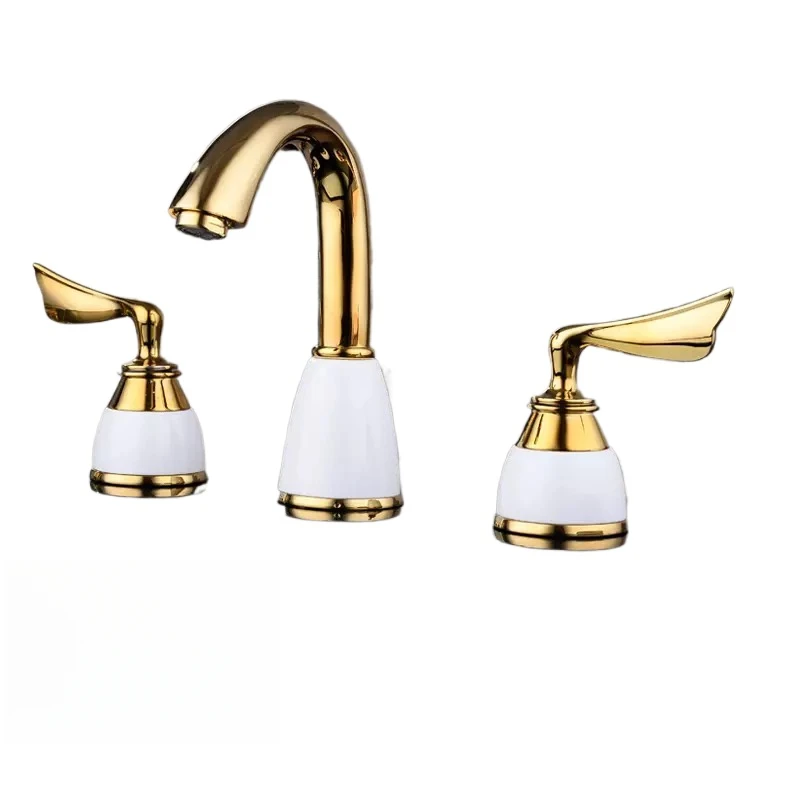Double handle center mounted golden bathroom sink faucet, bathroom washbasin faucet, golden color
Double handle center mounted golden bathroom sink faucet, bathroom washbasin faucet, golden color