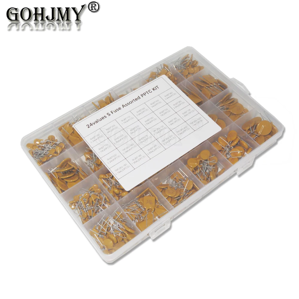 610PCS/Set Self-Recovery Fuse Assorted PPTC KIT 0.05A 0.1A 0.2A 0.25A 0.3A 0.4A 0.5A 0.75A 0.9A 1.1A 1.35A 2A 2.5A 3.75A 24Kinds
610PCS/Set Self-Recovery Fuse Assorted PPTC KIT 0.05A 0.1A 0.2A 0.25A 0.3A 0.4A 0.5A 0.75A 0.9A 1.1A 1.35A 2A 2.5A 3.75A 24Kinds