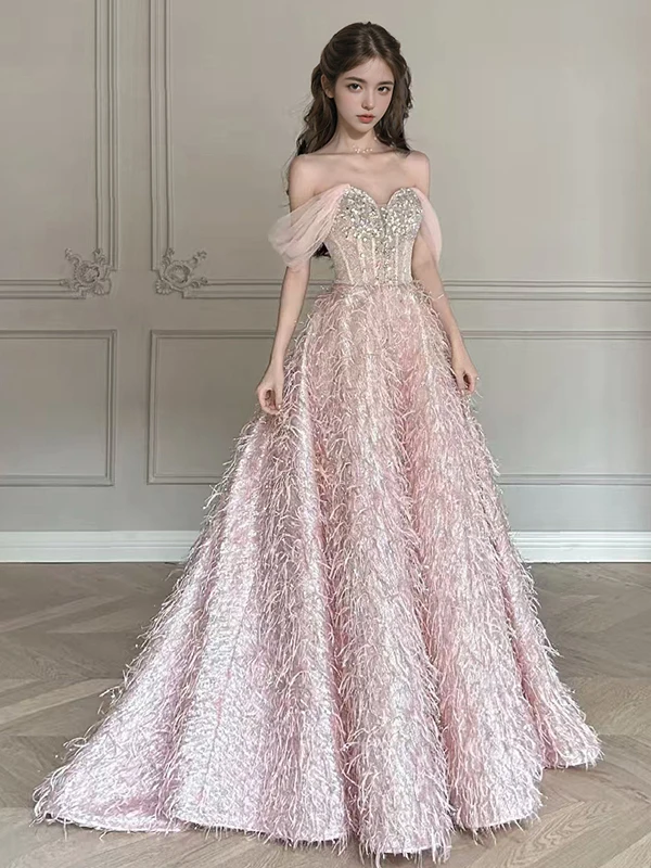 Pink One-Shoulder Feather Evening Gown Wedding Dress Hostess Graduation Performance Birthday Elegant Long Skirt Short Sleeve
Pink One-Shoulder Feather Evening Gown Wedding Dress Hostess Graduation Performance Birthday Elegant Long Skirt Short Sleeve