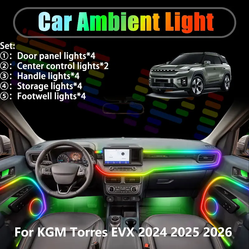 For KGM Torres EVX 2024 2025 2026 2/18 in 1 Car ambient lighting Led trunk interior led lights USB RGB Ensemble Streamer Parts
For KGM Torres EVX 2024 2025 2026 2/18 in 1 Car ambient lighting Led trunk interior led lights USB RGB Ensemble Streamer Parts