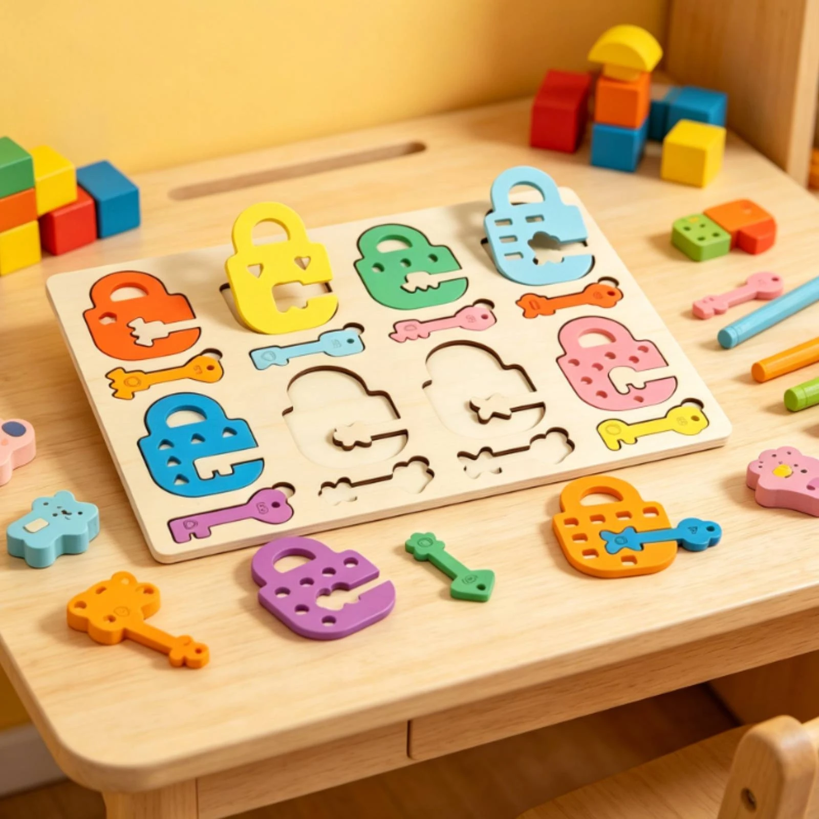 Montessori Key Matching Toy Shape Recognition Educational Puzzle Board for Preschool Learning and Early Childhood
Montessori Key Matching Toy Shape Recognition Educational Puzzle Board for Preschool Learning and Early Childhood