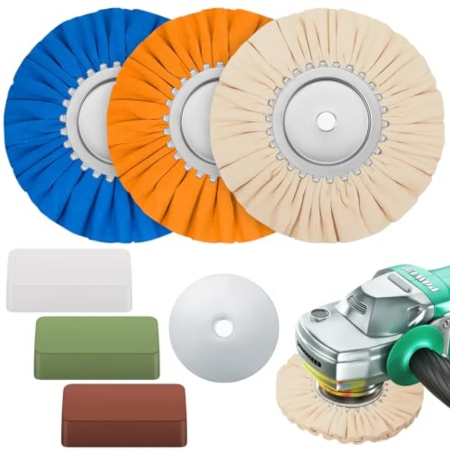 7 Pcs 8" Airway Buffing Wheel Kit in Diameter 5/8" in Arbor Hole Aluminum Metal Polishing Wheel and Polishing Compound for Angl
7 Pcs 8" Airway Buffing Wheel Kit in Diameter 5/8" in Arbor Hole Aluminum Metal Polishing Wheel and Polishing Compound for Angl