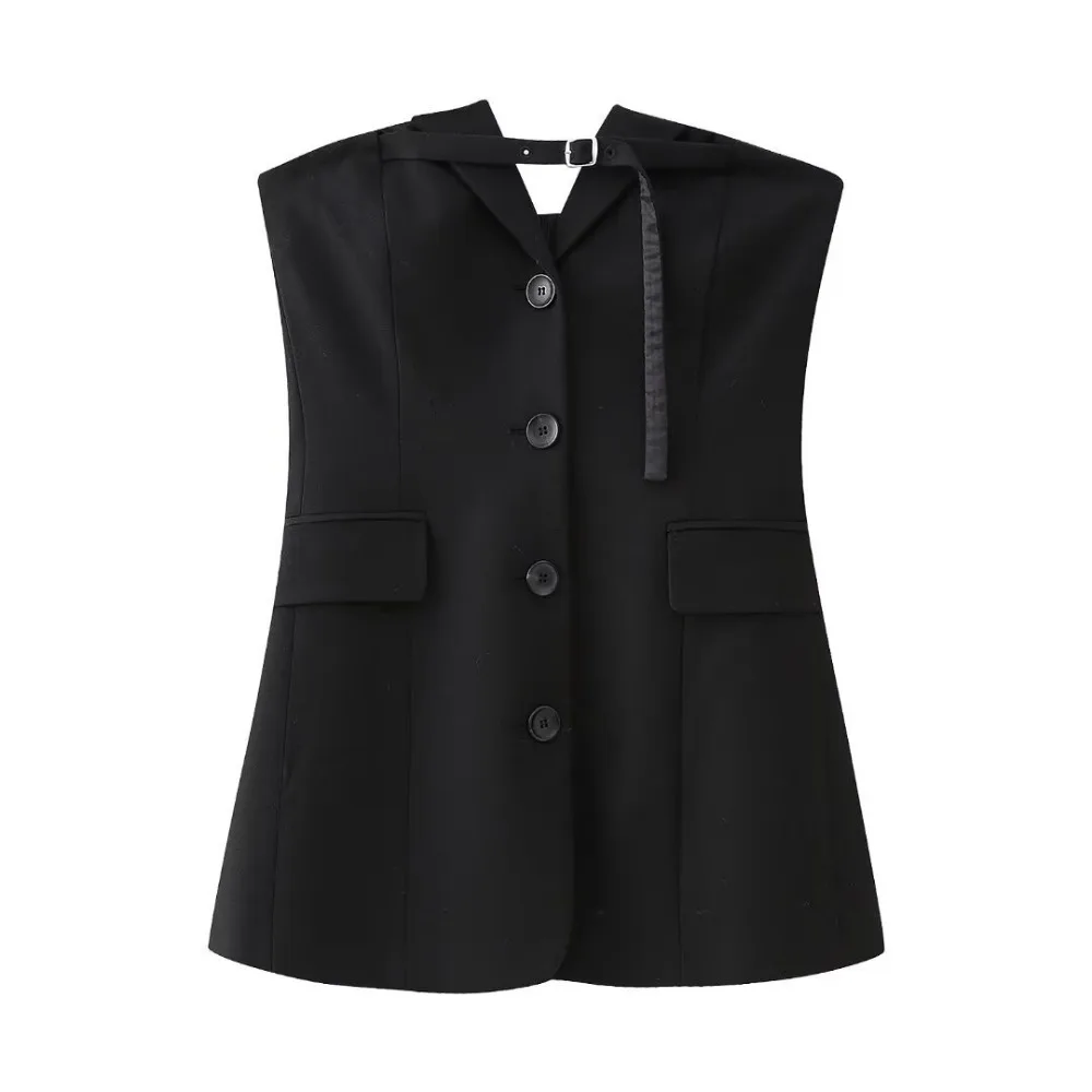 ZBZA Women's Sexy Lace-Up Top Backless Pleated Single-breasted Sleeveless Solid Color Slim-fit Top Spring Summer Female Chic Top
ZBZA Women's Sexy Lace-Up Top Backless Pleated Single-breasted Sleeveless Solid Color Slim-fit Top Spring Summer Female Chic Top