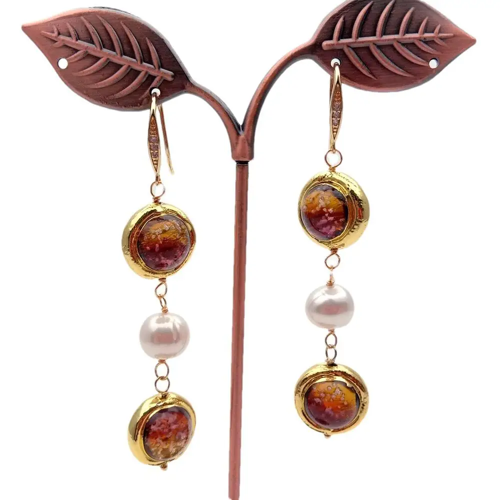 KKGEM 9-10mm Freshwater Cultured White Pearl 16mm Brown Murano Glass Dangle Long Hook Earrings
KKGEM 9-10mm Freshwater Cultured White Pearl 16mm Brown Murano Glass Dangle Long Hook Earrings