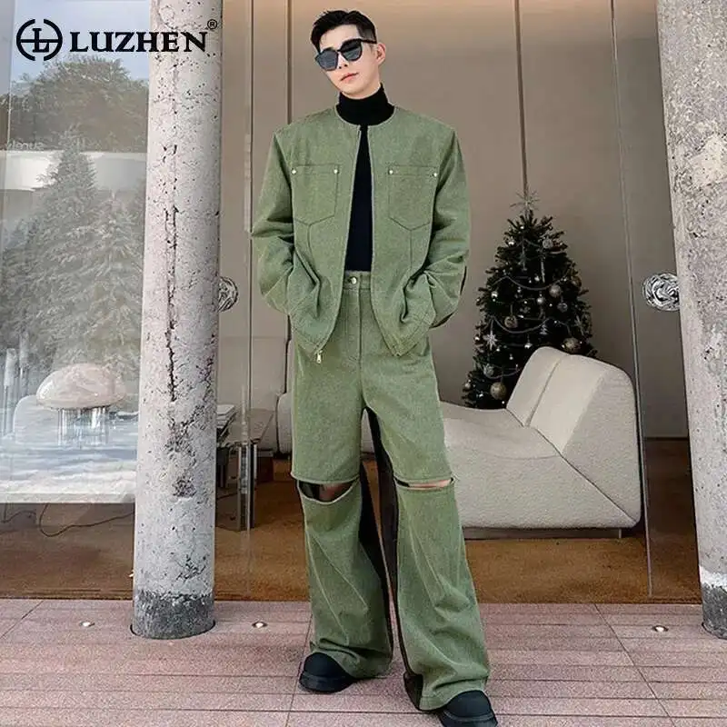 LUZHEN Design Solid Color Jackets Two-piece Sets Splicing Men's Trendy Street Simplicity Temperament Broken Hole Pants LZ8926
LUZHEN Design Solid Color Jackets Two-piece Sets Splicing Men's Trendy Street Simplicity Temperament Broken Hole Pants LZ8926