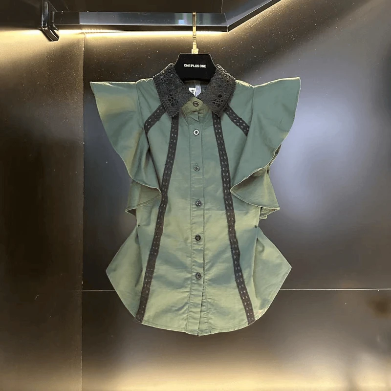 Design-sensual Lace Spliced ruffled Shirt in Summer New Fashionable Style Waist-hugging Versatile Slim Top
Design-sensual Lace Spliced ruffled Shirt in Summer New Fashionable Style Waist-hugging Versatile Slim Top