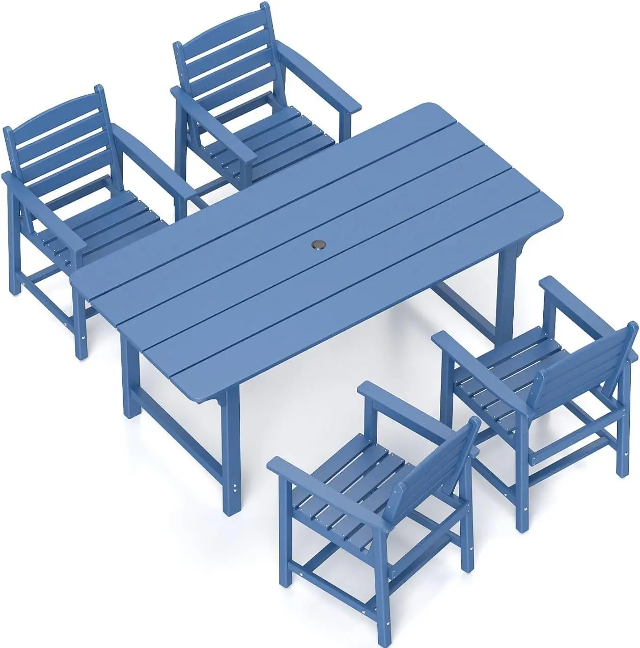 Patio Dining Table Set for 4, 5-Piece Patio Table and Chairs Set, HDPE All Weather Outdoor Furniture Set, Poolside. Blue.
Patio Dining Table Set for 4, 5-Piece Patio Table and Chairs Set, HDPE All Weather Outdoor Furniture Set, Poolside. Blue.