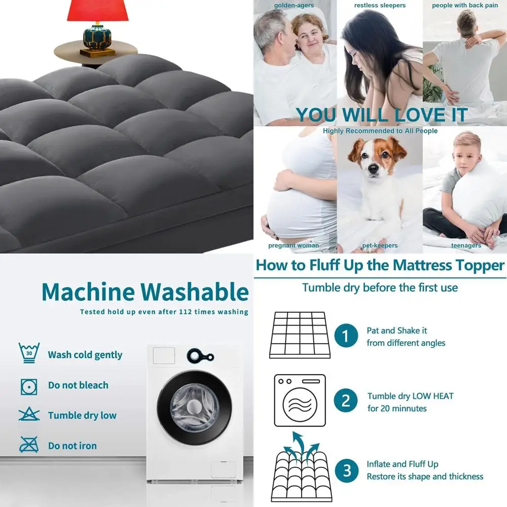 Thick Cooling Mattress Topper for Deep Pockets, Back Pain Relief & Pillow Top Comfort
Thick Cooling Mattress Topper for Deep Pockets, Back Pain Relief & Pillow Top Comfort