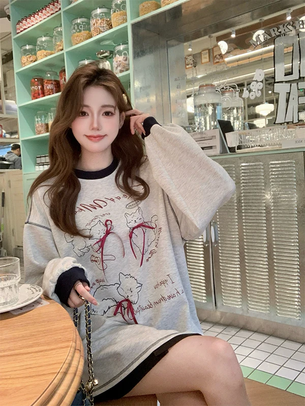 Милый женский худи с мультяшным принтом, свободного кроя, весна-осень, в корейском стиле, длинный рукав, из смесового хлопка
Милый женский худи с мультяшным принтом, свободного кроя, весна-осень, в корейском стиле, длинный рукав, из смесового хлопка