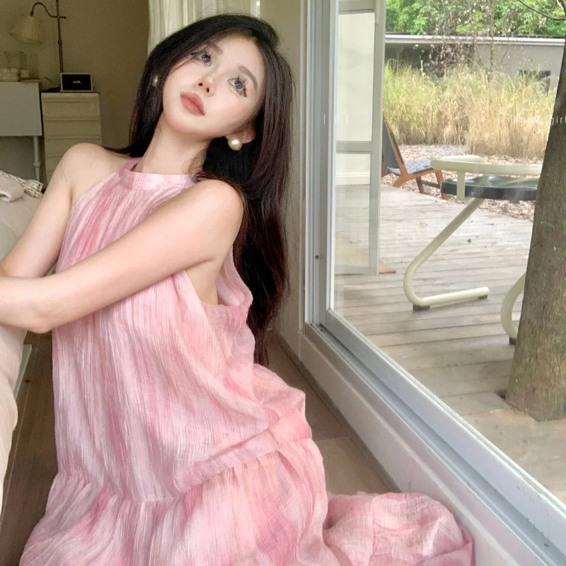 Retro Necktie Long Dress Loose Fit Pink Gradient Dyeing Women's Fashion Summer Gown Elegant Gentle Large Size Clothing
Retro Necktie Long Dress Loose Fit Pink Gradient Dyeing Women's Fashion Summer Gown Elegant Gentle Large Size Clothing