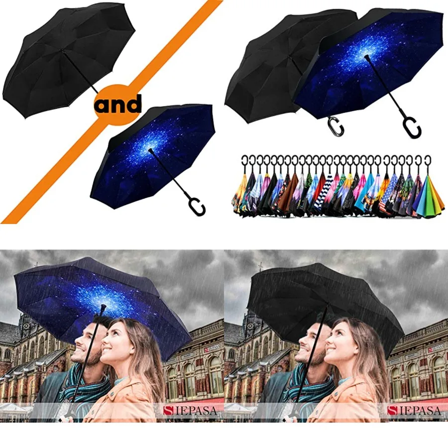 Inverted Reverse Upside Down Umbrella, Extra Large Double Canopy Vented Wdproof Waterproof Stick Golf Umbrellas with C-shape Ha
Inverted Reverse Upside Down Umbrella, Extra Large Double Canopy Vented Wdproof Waterproof Stick Golf Umbrellas with C-shape Ha