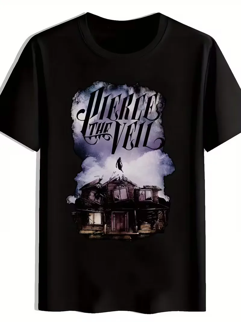 Men'S Black T-Shirt with 'Pierce the Veil' Graphic Print - Distressed House & Si
Men'S Black T-Shirt with 'Pierce the Veil' Graphic Print - Distressed House & Si