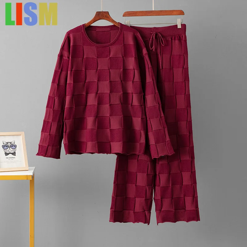LISM pant sets Knitted outfit Woolen set wholesale checkered round neck top+casual sports wide leg pants two piece set for women
LISM pant sets Knitted outfit Woolen set wholesale checkered round neck top+casual sports wide leg pants two piece set for women