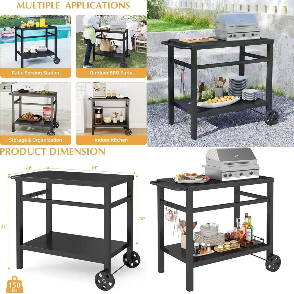 Dual-Level Outdoor Metal BBQ Table with Prep Cart for Patio and Backyard Grilling
Dual-Level Outdoor Metal BBQ Table with Prep Cart for Patio and Backyard Grilling