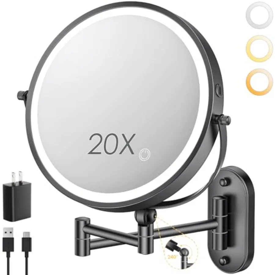 9" Wall Mounted Lighted Makeup Mirror, 4000mAh Rechargeable Double Sided 1X/20X Magnifying Mirror with Light, Touch Dimmable, E
9" Wall Mounted Lighted Makeup Mirror, 4000mAh Rechargeable Double Sided 1X/20X Magnifying Mirror with Light, Touch Dimmable, E