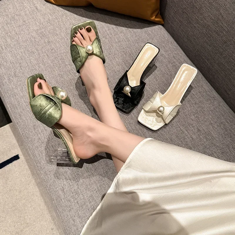 Pearl Square Toe Super High Heels Women Sandals String Bead Solid Color Slip on New Fashion Slipper Western Casual Female Shoes 
Pearl Square Toe Super High Heels Women Sandals String Bead Solid Color Slip on New Fashion Slipper Western Casual Female Shoes