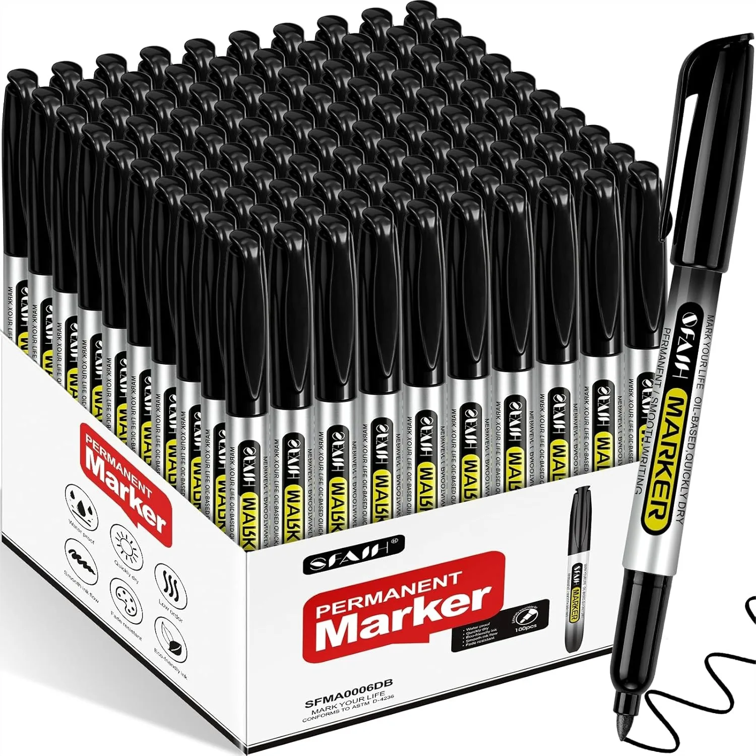 100 Black Permanent Markers Bulk - 1s Quick Drying, Fine Point for Office, Warehouse, Business, Logistics
100 Black Permanent Markers Bulk - 1s Quick Drying, Fine Point for Office, Warehouse, Business, Logistics